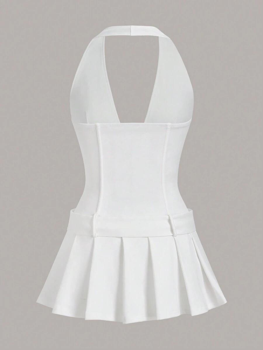 BIAŁA MINI SUKIENKA V-NECK