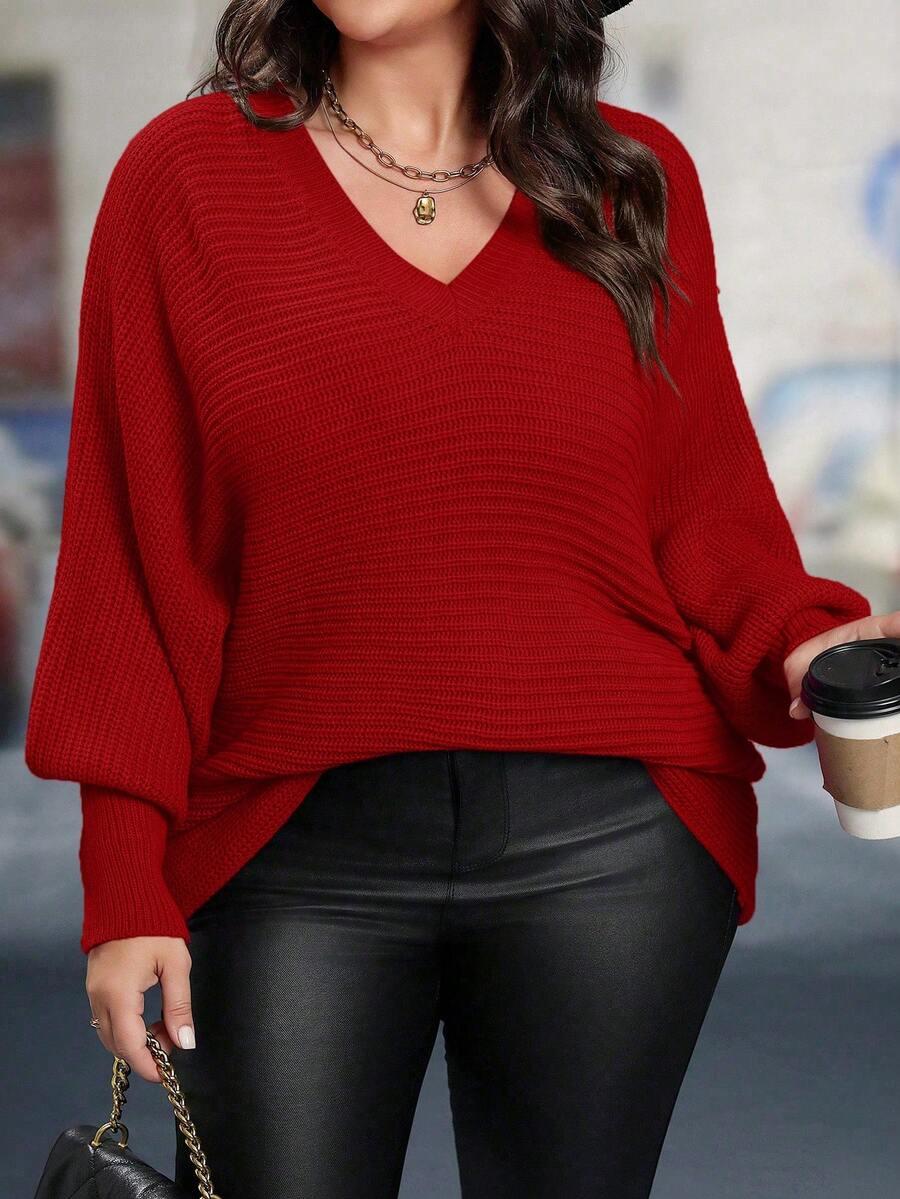 CZERWONY SWETER V-NECK