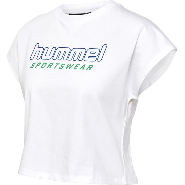 biały krótki t-shirt z okrągłym dekoltem logo