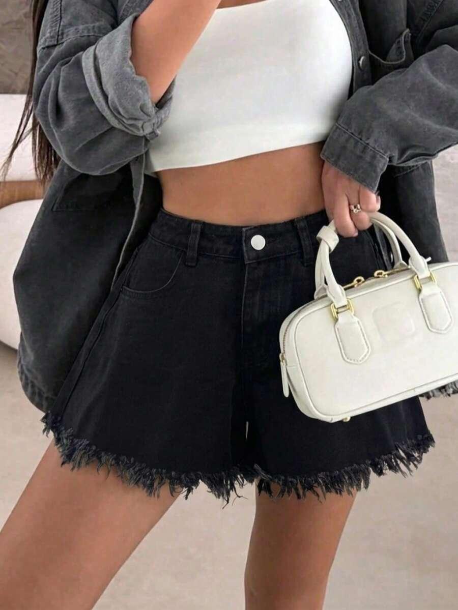 CZARNE SPODENKI JEANS