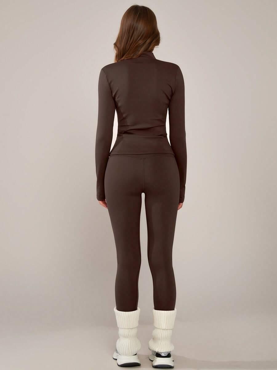 SPORTOWY BRĄZOWY KOMPLET BLUZA LEGGINSY