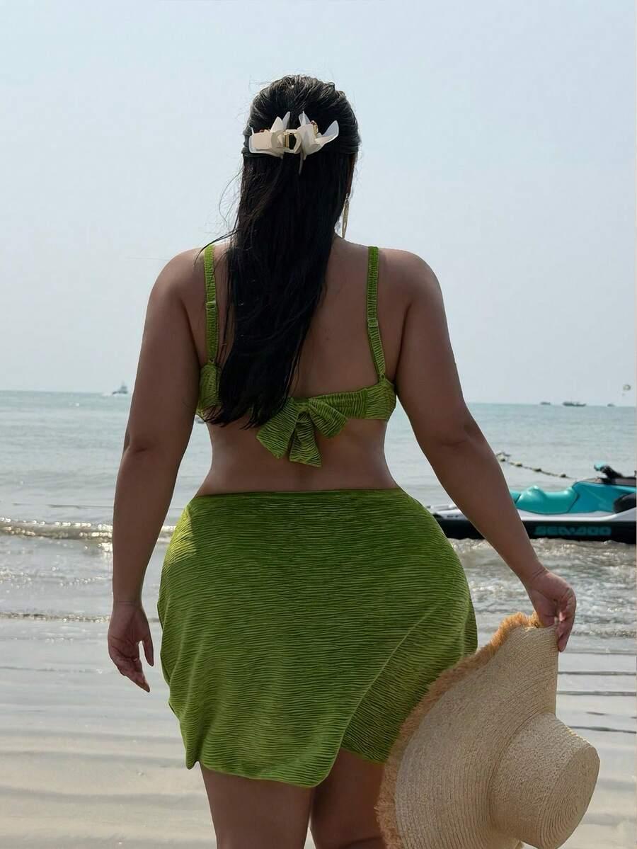 zielony komplet plażowy bikini spódnica