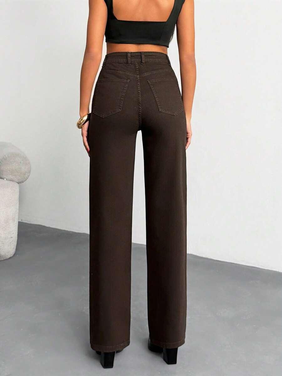 BRĄZOWE SPODNIE JEANS 