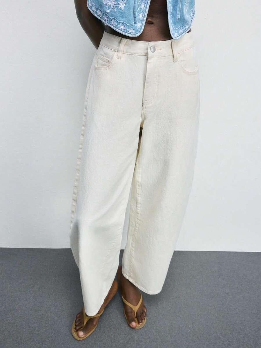 KREMOWE SPODNIE JEANS