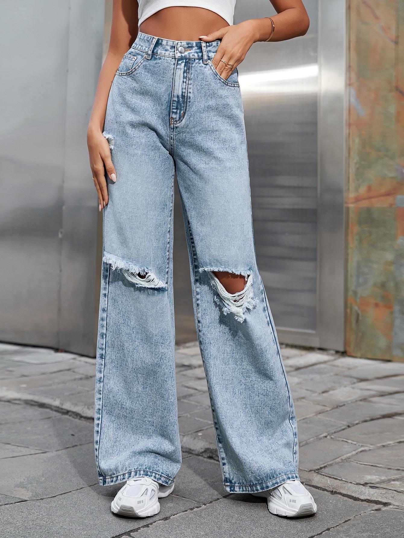 spodnie jeans wysoki stan ripped