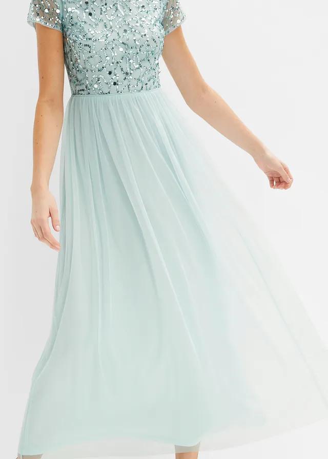 ELEGANCKA MAXI SUKIENKA WIECZOROWA Z OKRĄGŁYM DEKOLTEM 