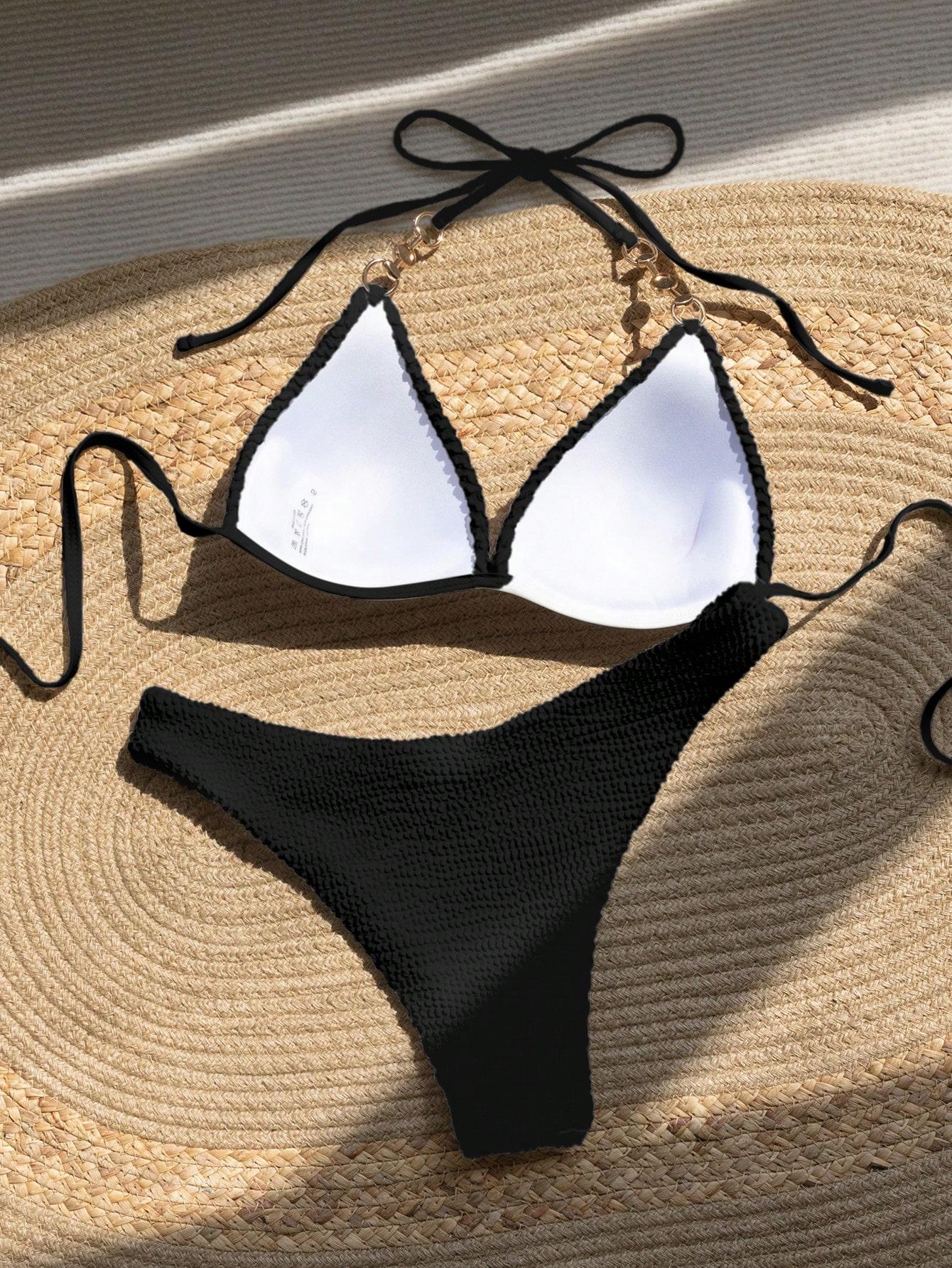CZARNY KOMPLET BIKINI STRUKTURA