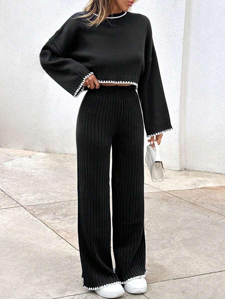 czarny komplet sweter spodnie