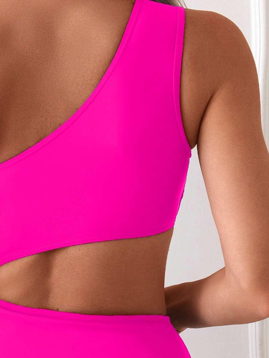 różowy jednoczęściowy stój kąpielowy neon wycięcia