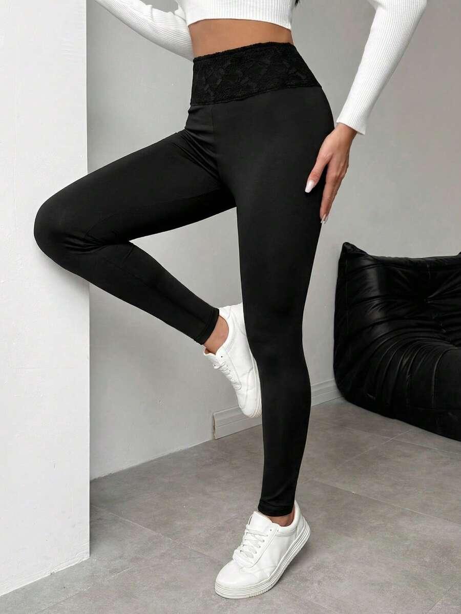 CZARNE LEGGINSY koronka
