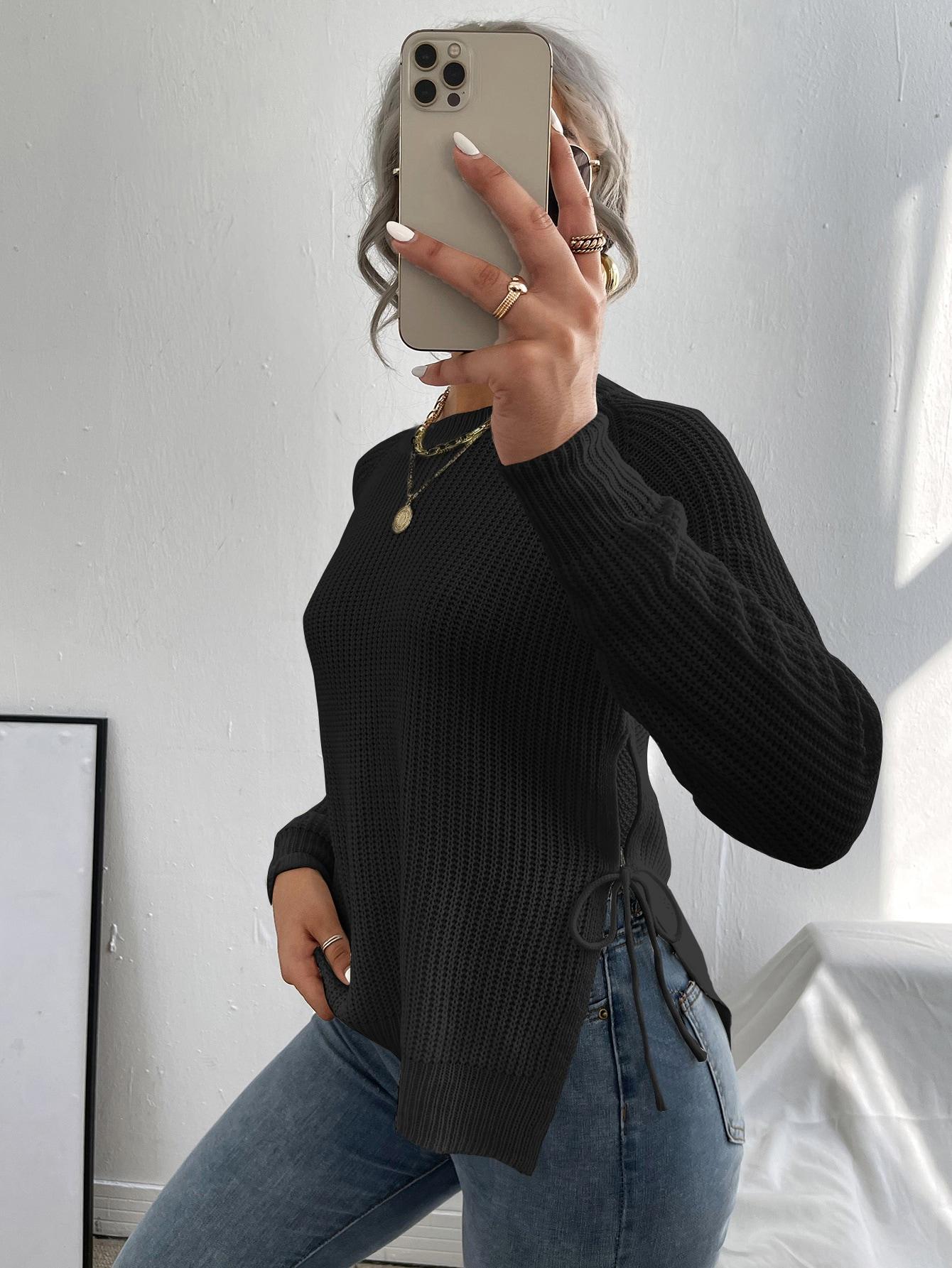 CZARNY DZIANINOWY SWETER