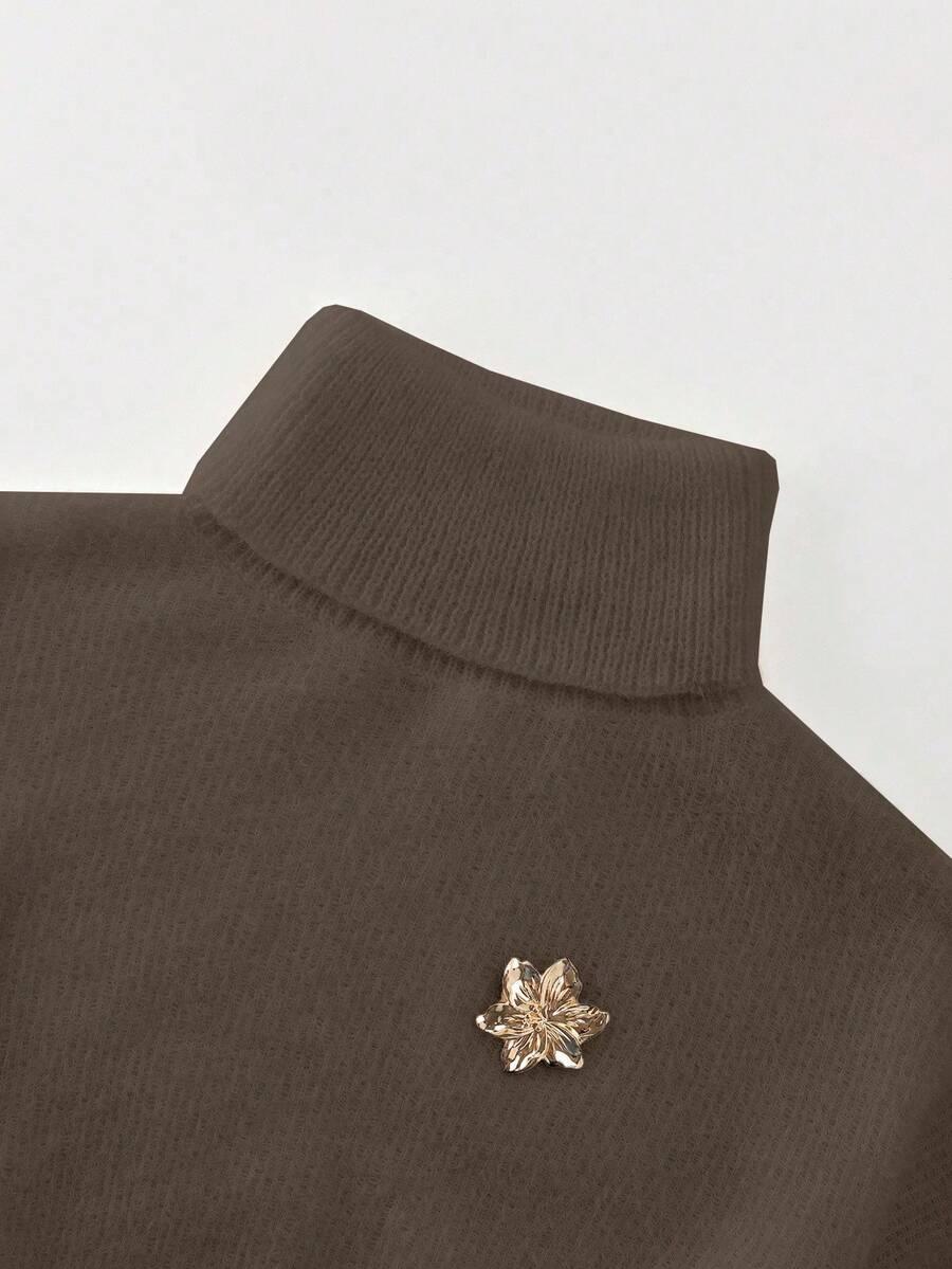 brązowy komplet sweter spodnie dzianina