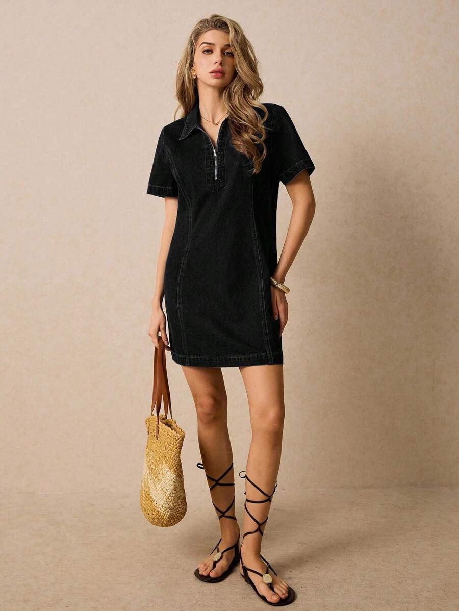 CZARNA MINI SUKIENKA JEANS