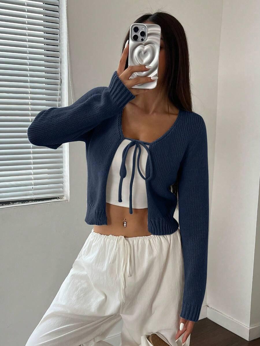 granatowy sweter wiązanie 