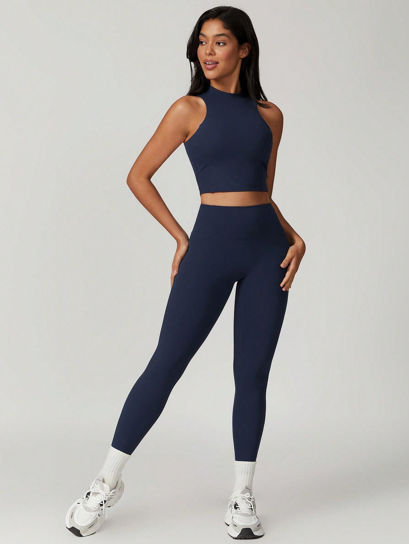 GRANATOWE SPORTOWE LEGGINSY