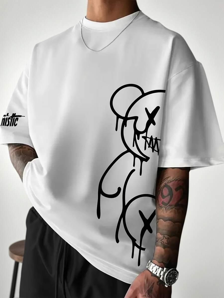 BIAŁY T-SHIRT OKRĄGŁY DEKOLT NADRUK