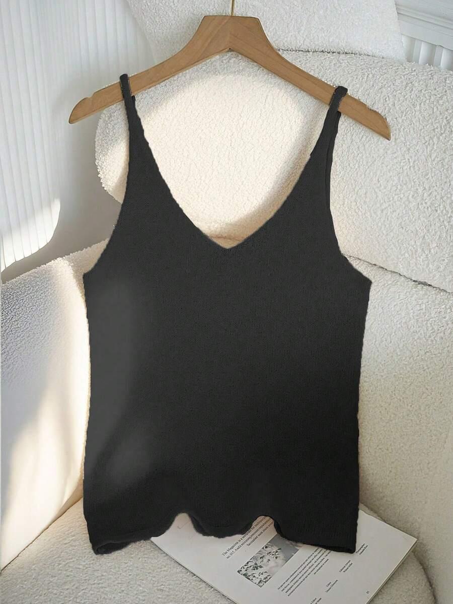 klasyczny dzianinowy czarny top v-neck