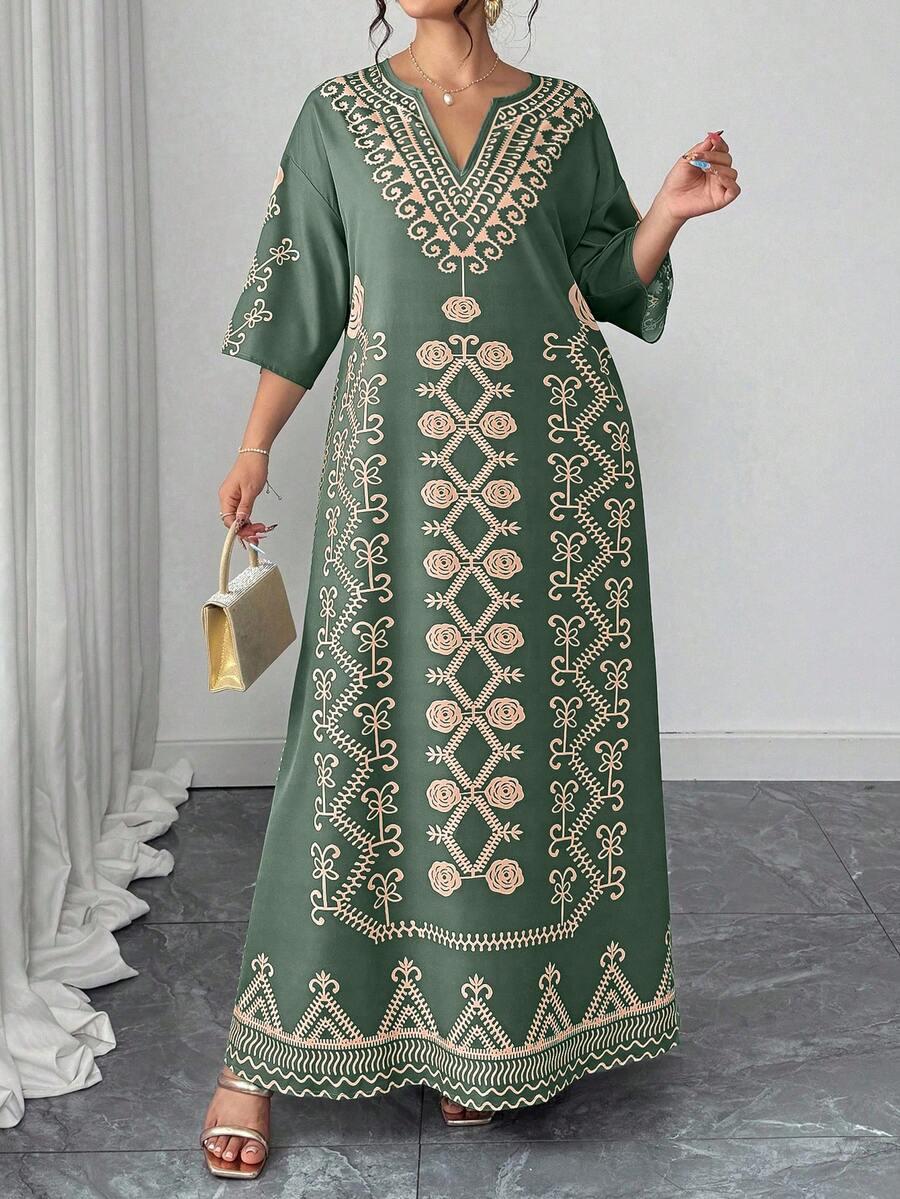 ZIELONA MAXI SUKIENKA V-NECK