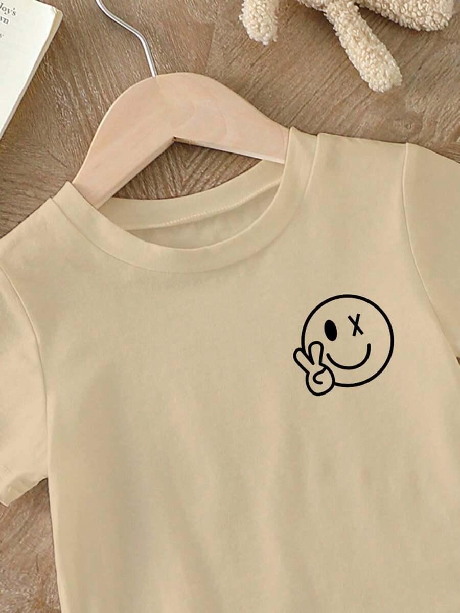 beżowy t-shirt okrągły dekolt