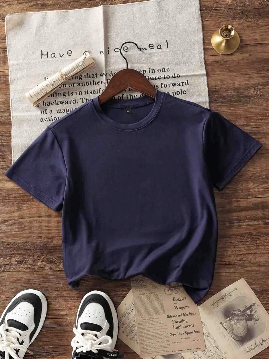 granatowy t-shirt okrągły dekolt