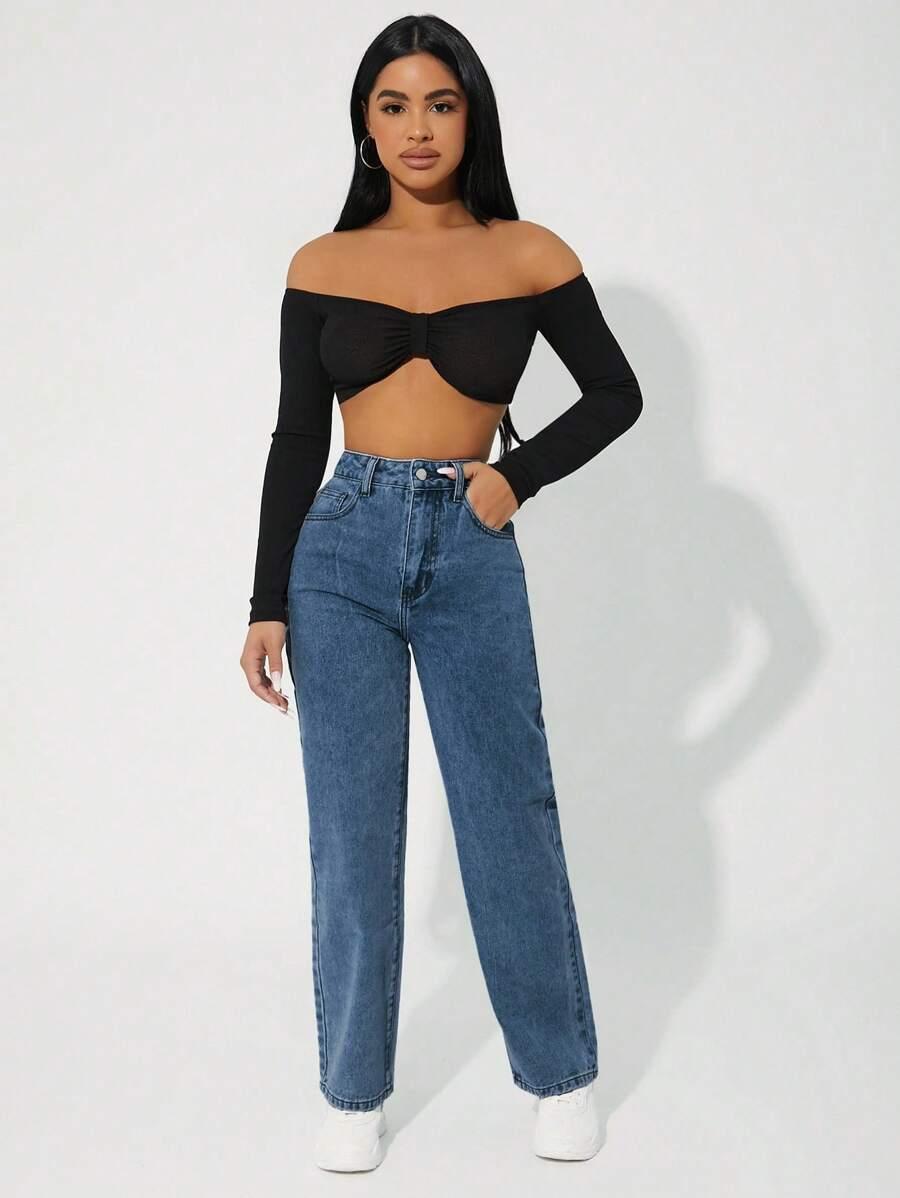 NIEBIESKIE SPODNIE JEANS PROSTA NOGAWKA 