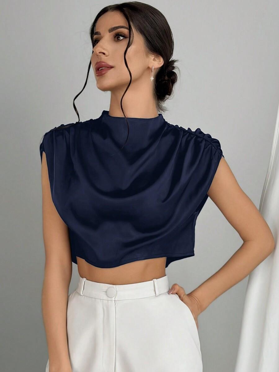 GRANATOWY satynowy TOP