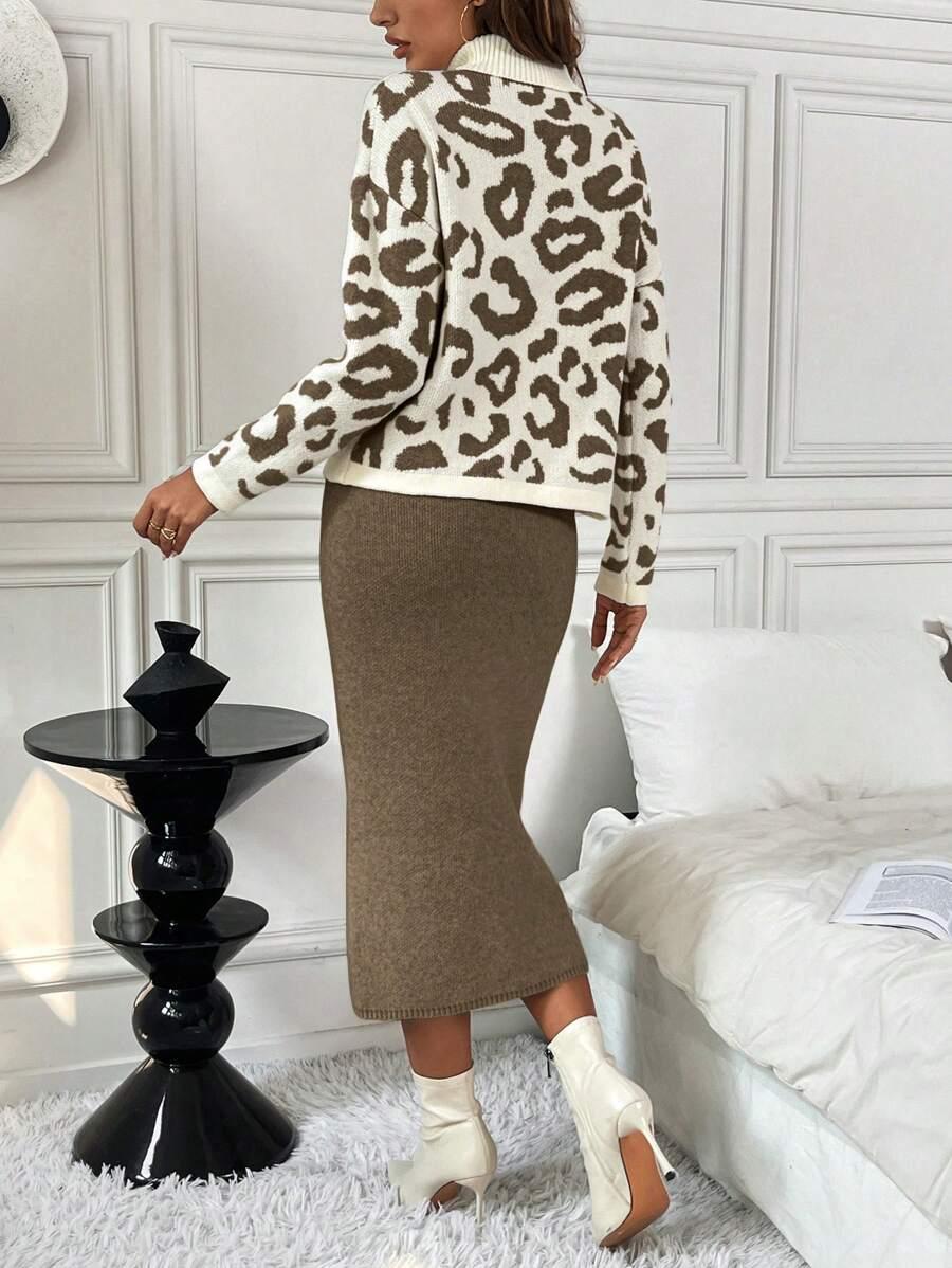 PROSTA SPÓDNICA SWETER ANIMAL PRINT KOMPLET DZIANINA