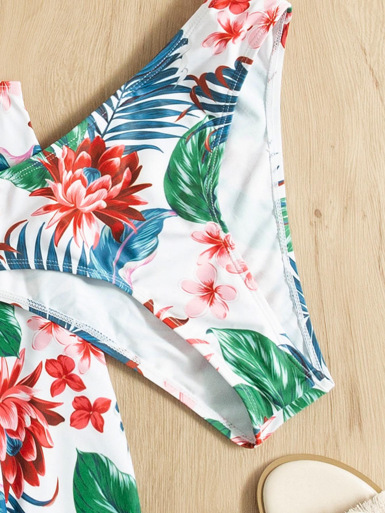 DWUCZĘŚCIOWE TANKINI DAMSKIE W ROŚLINNY WZÓR 