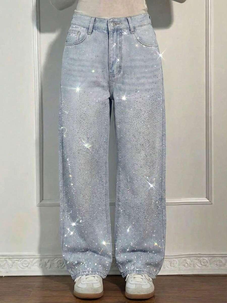 spodnie jeans zdobienie połysk