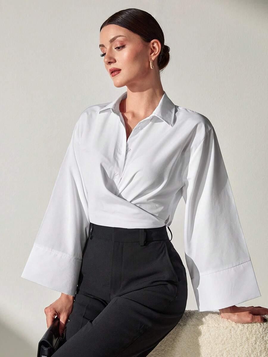 ELEGANCKA KOSZULA KOPERTOWA Z KOŁNIERZYKIEM