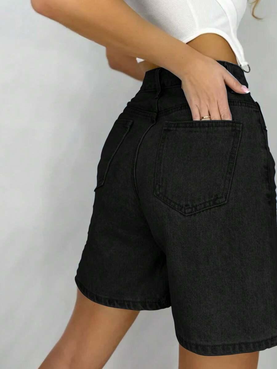 CZARNE KRÓTKIE SPODENKI BERMUDY JEANS KIESZENIE