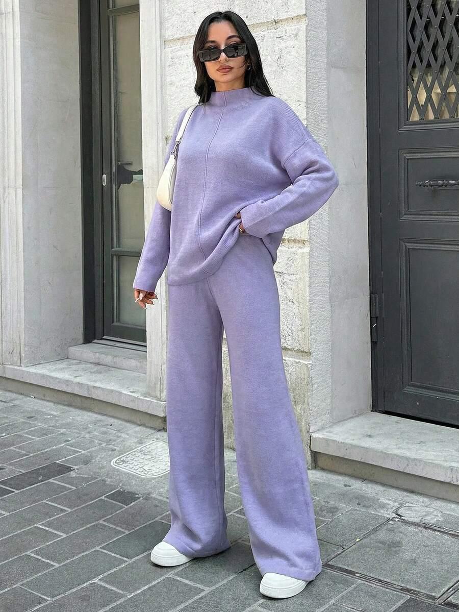 FILETOWY DZIANINOWY SWETER SPODNIE KOMPLET 