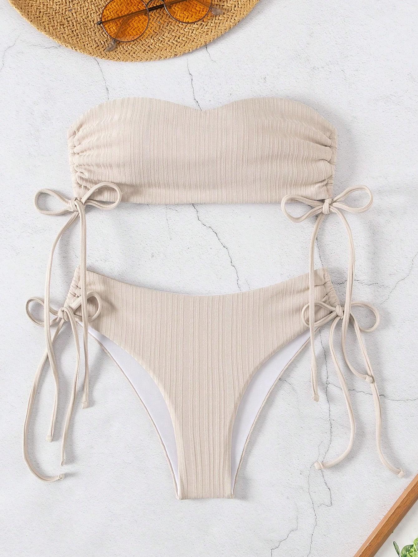 kremowy komplet bikini prążki