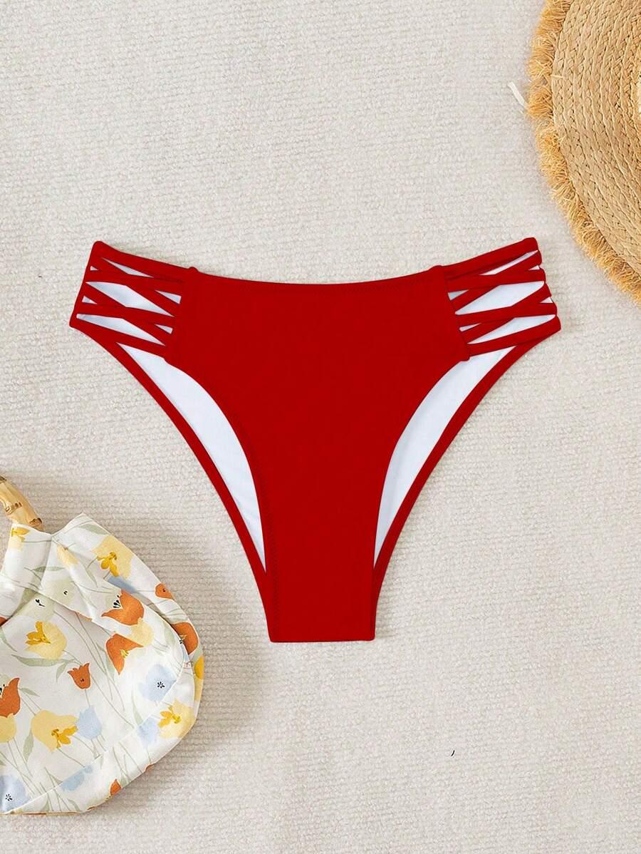 CZERWONY DÓŁ OD BIKINI WYCIĘCIA 