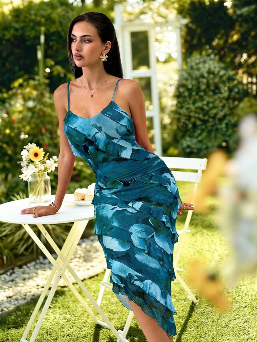 niebieska sukienka print