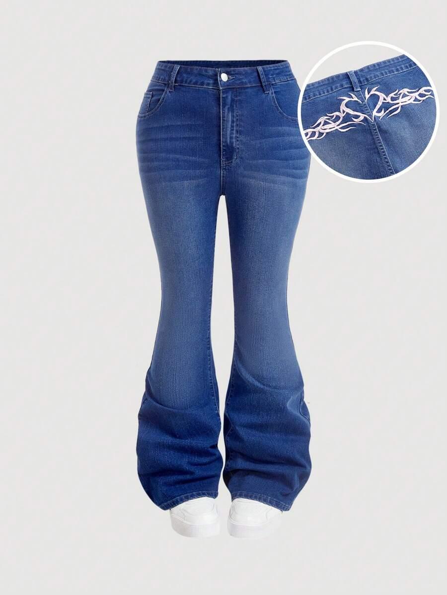 spodnie dzwony jeans haft