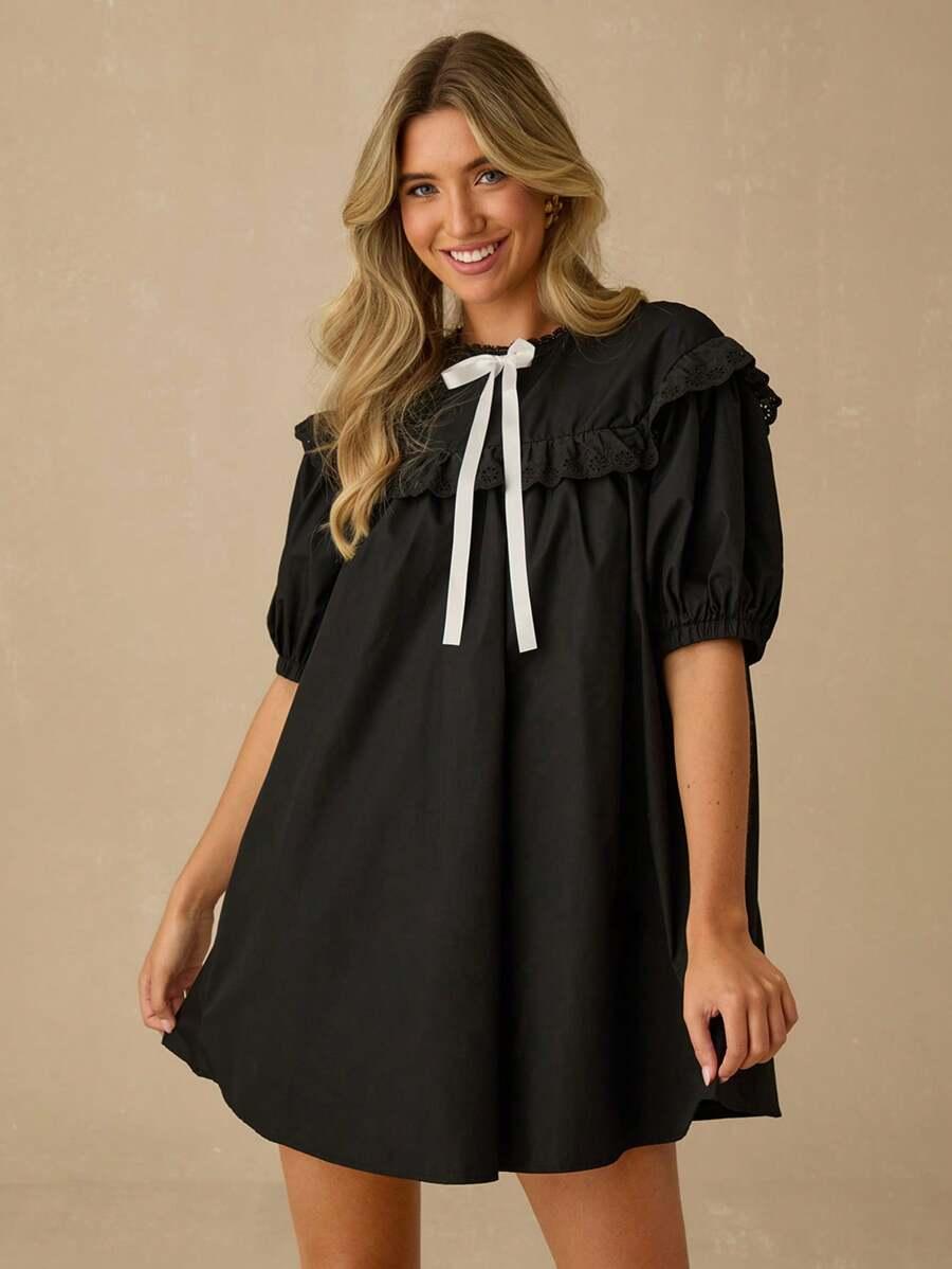 czarna mini sukienka haft
