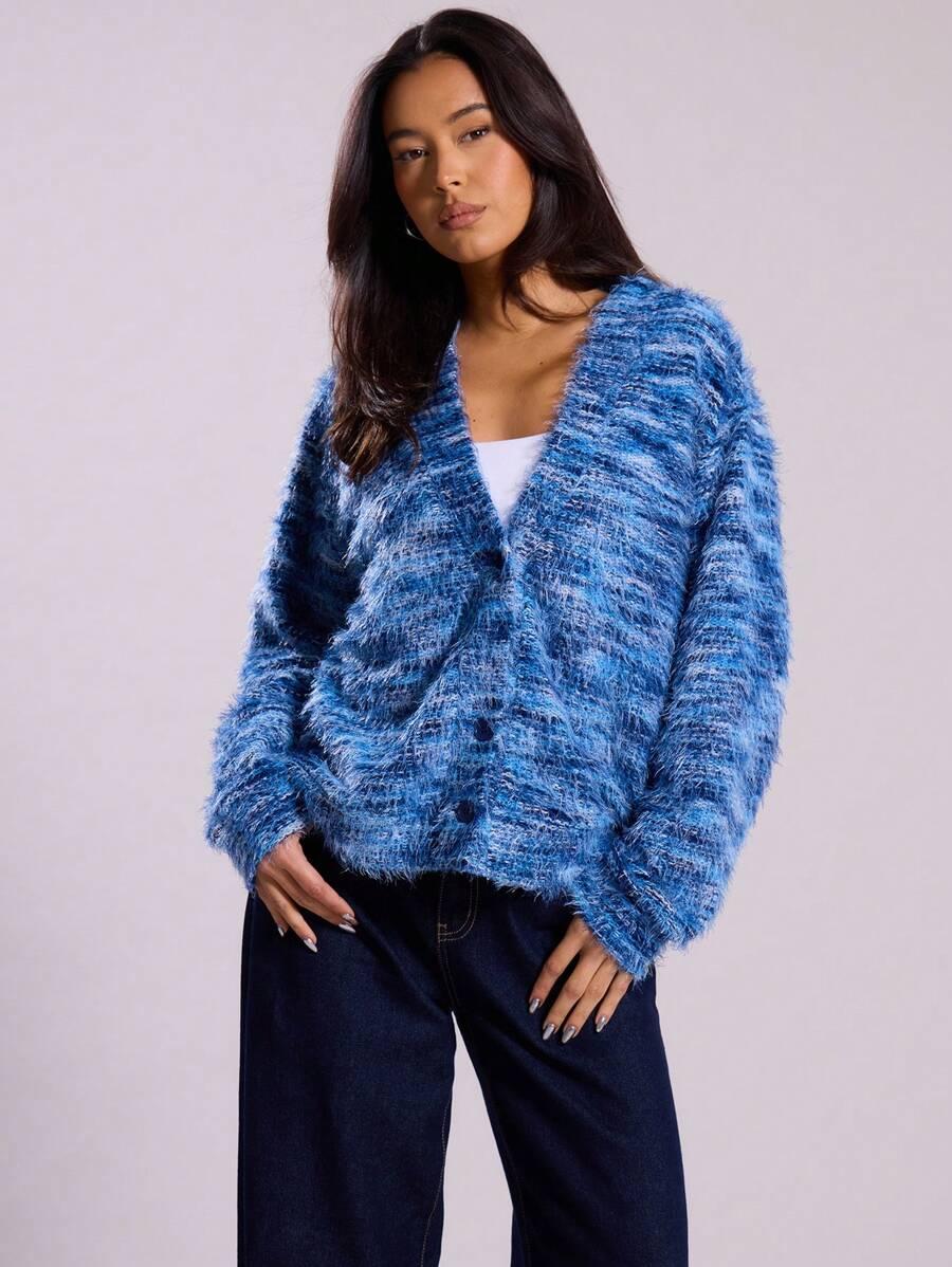 NIEBIESKI ROZPINANY SWETER 