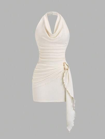 BEŻOWA MINI SUKIENKA 