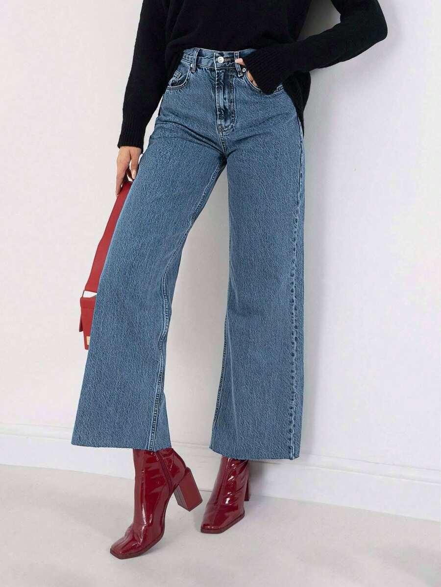 spodnie jeans wysoki stan 