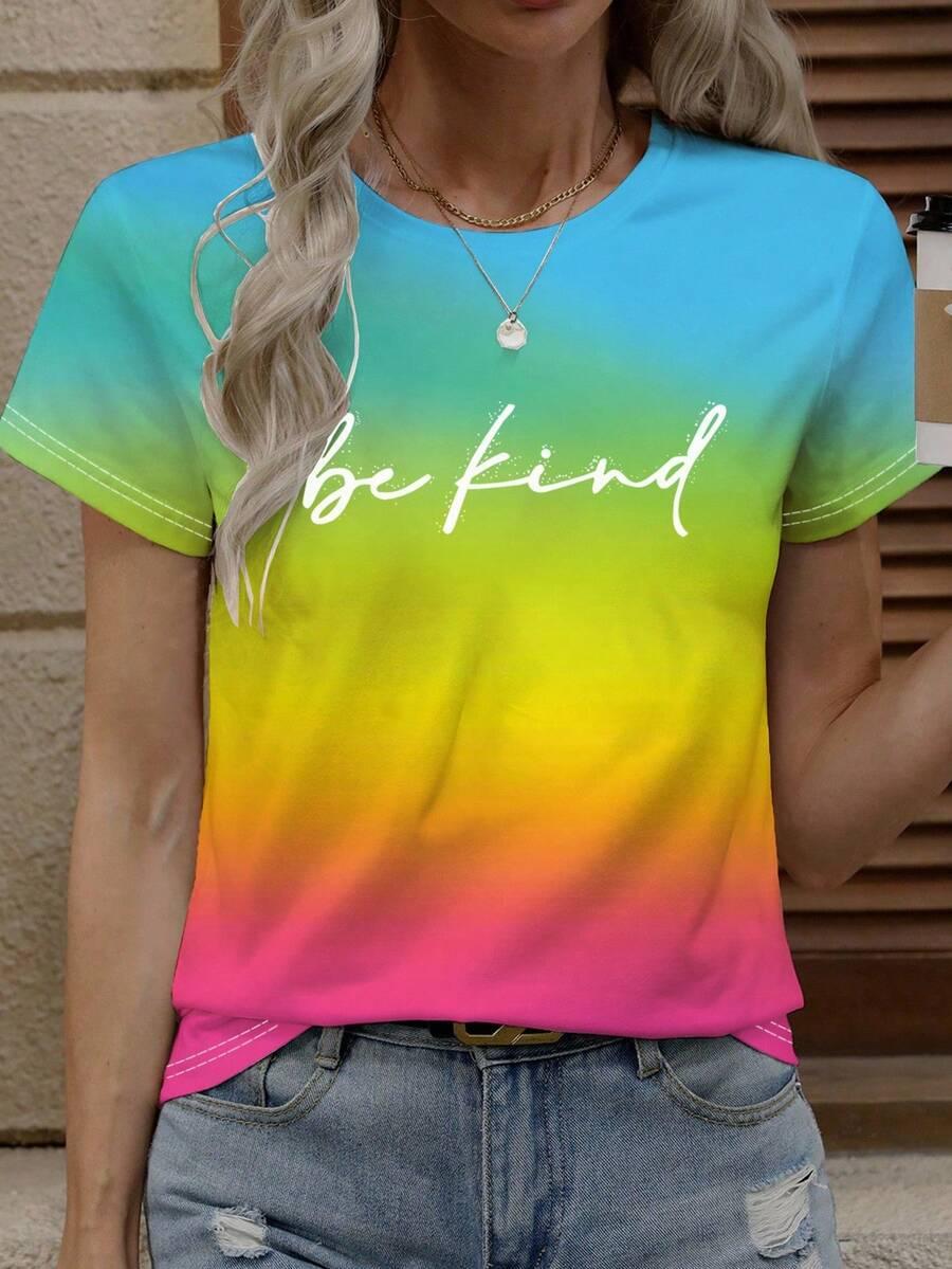 t-shirt okrągły dekolt nadruk
