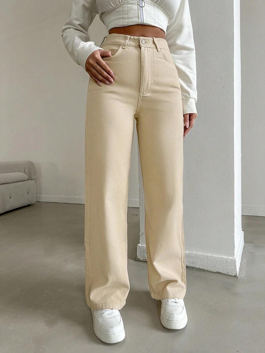 BEŻOWE SPODNIE JEANS