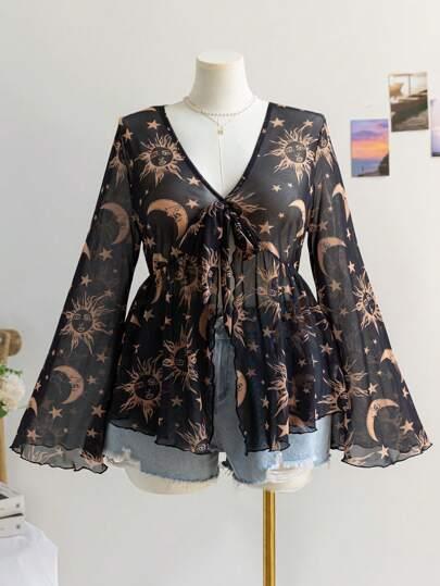 czarna bluzka print