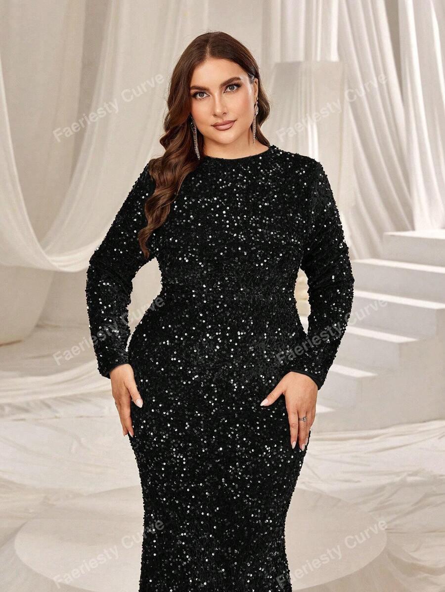 CZARNA MAXI SUKIENKA CEKINY 