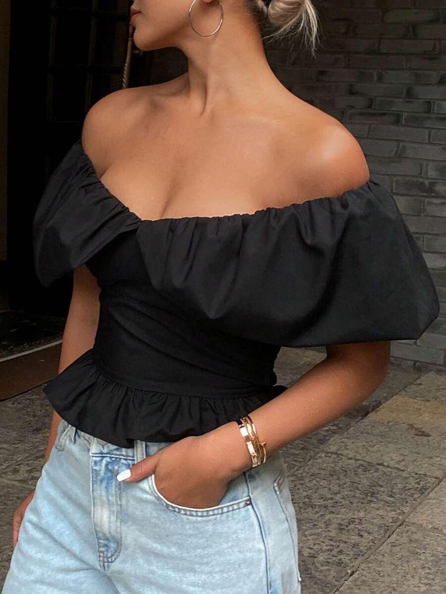 CZARNA BLUZKA FALBANY