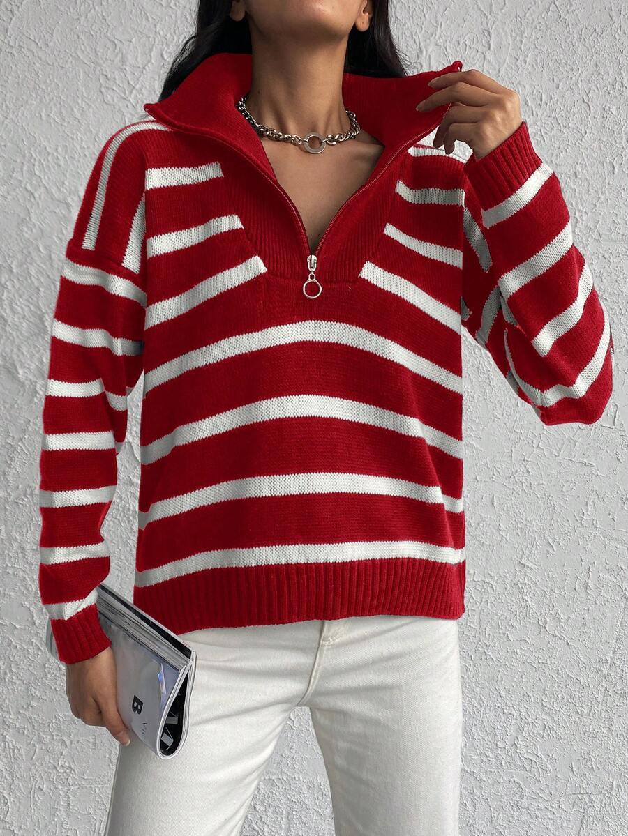 sweter w paski zamek