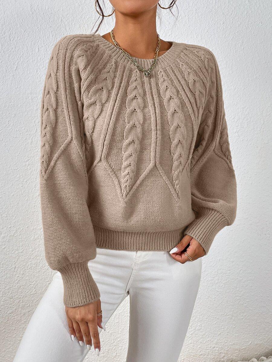 BEŻOWY SWETER OKRĄGŁY DEKOLT