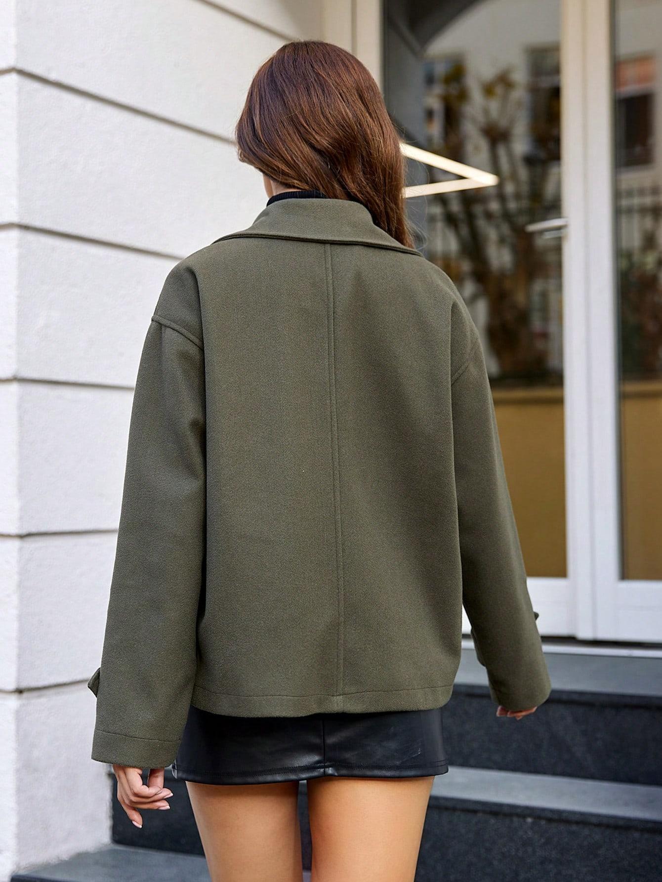 luźny płaszcz oversize krótki khaki kurtka jacket