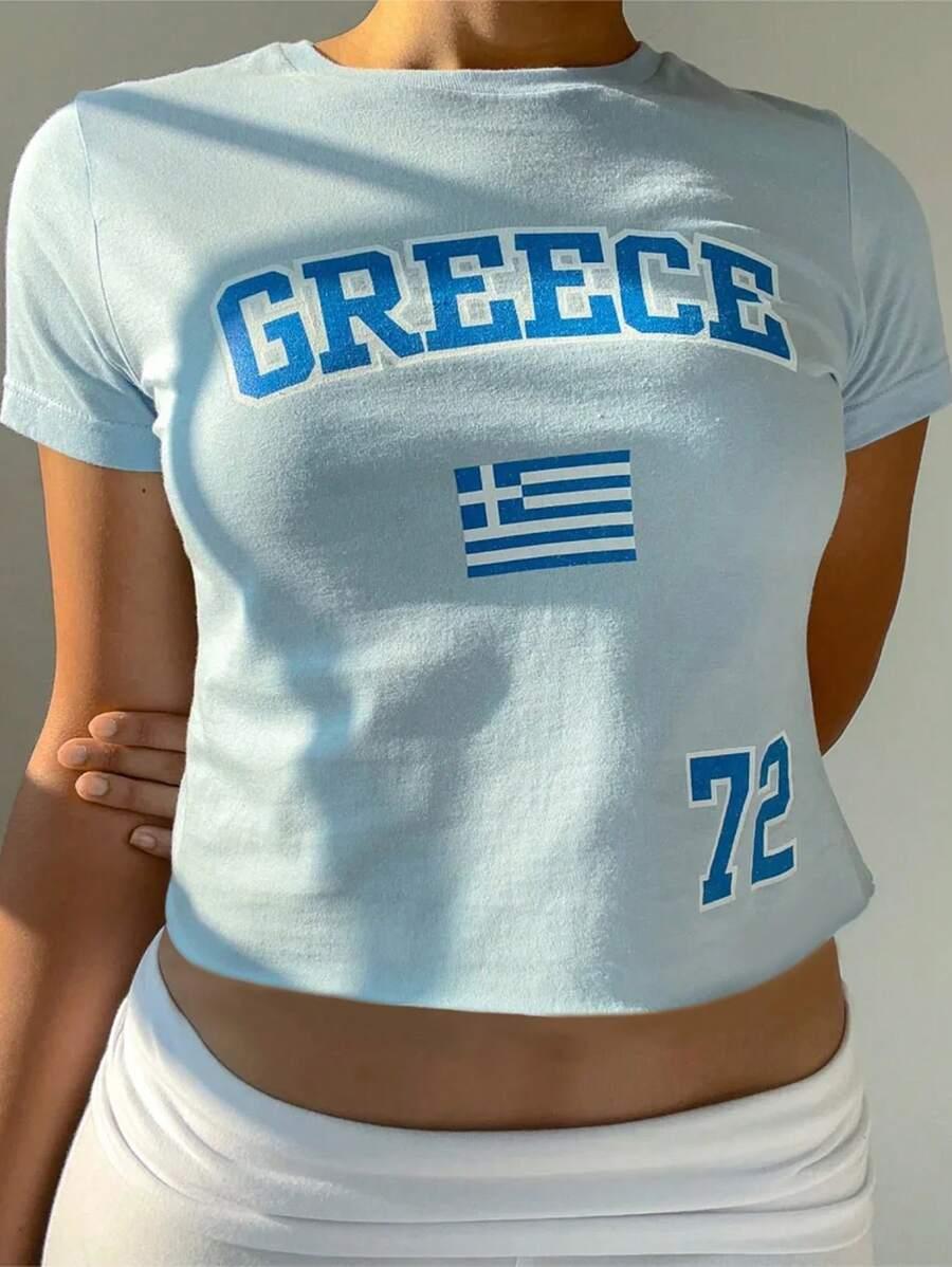niebieskie bluzka nadruk