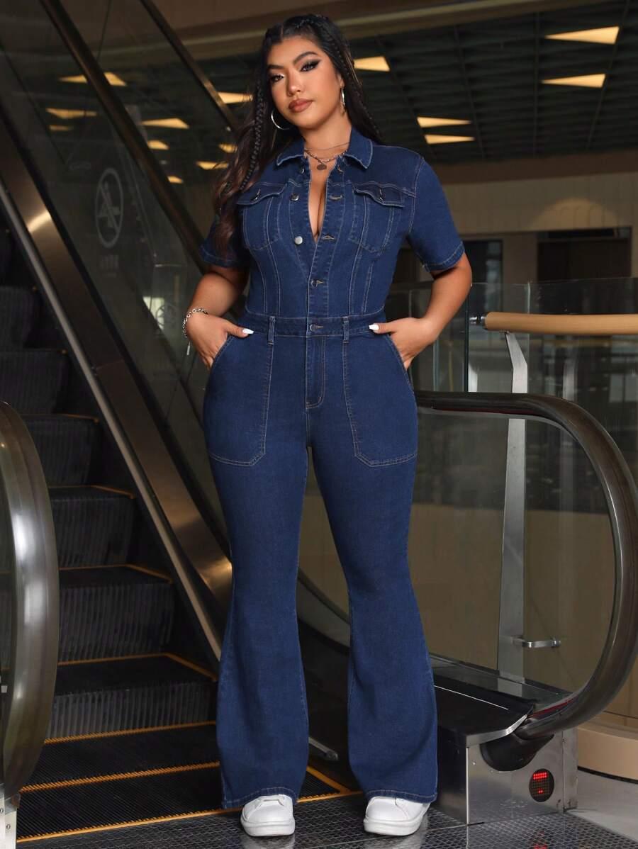 kombinezon jeans krótki rękaw